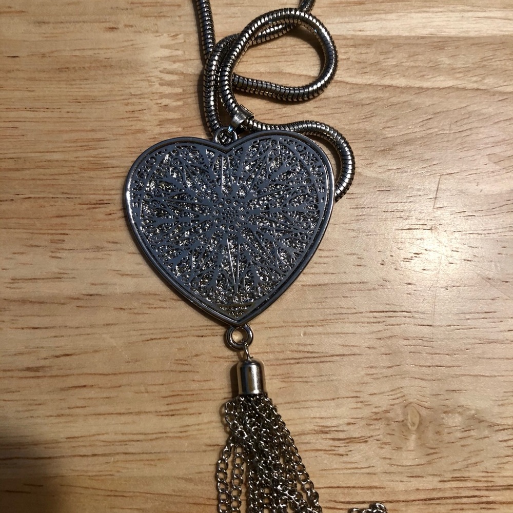 Silver long heart necklace, gold one is sold
